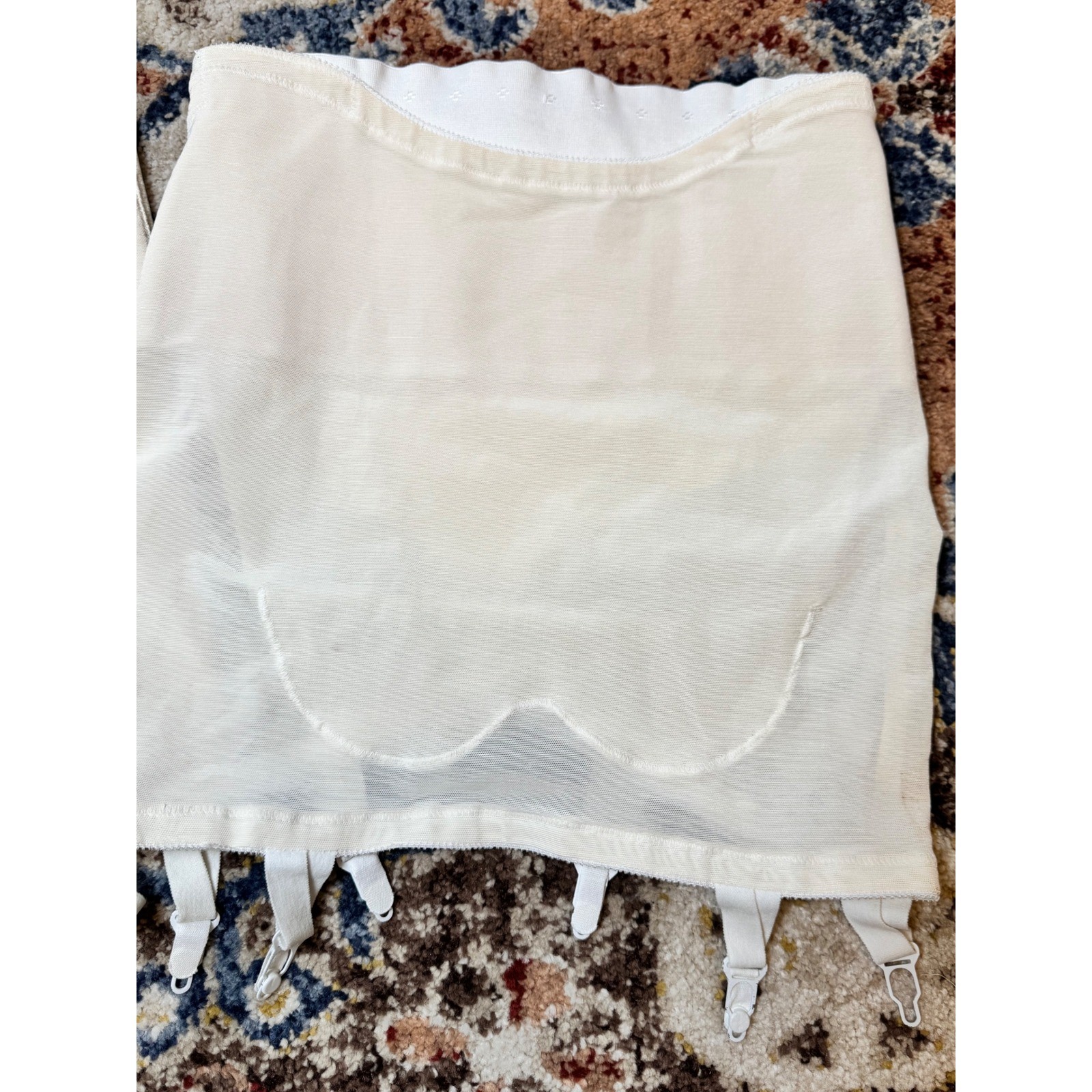 Vintage High Waisted Girdle Set Cream Diamond Stitch Garter Clips Large 29/30