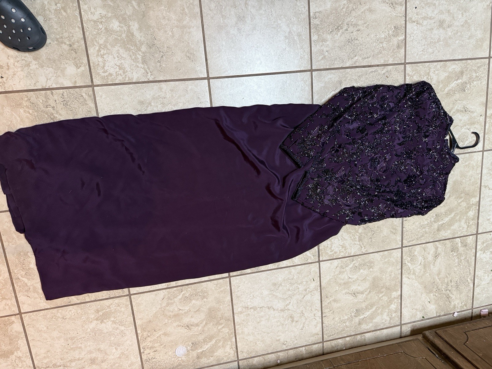 Vintage SZ 16 Silk Beaded Black Tie Oleg Cassini Formal Plum/purple Color Dress