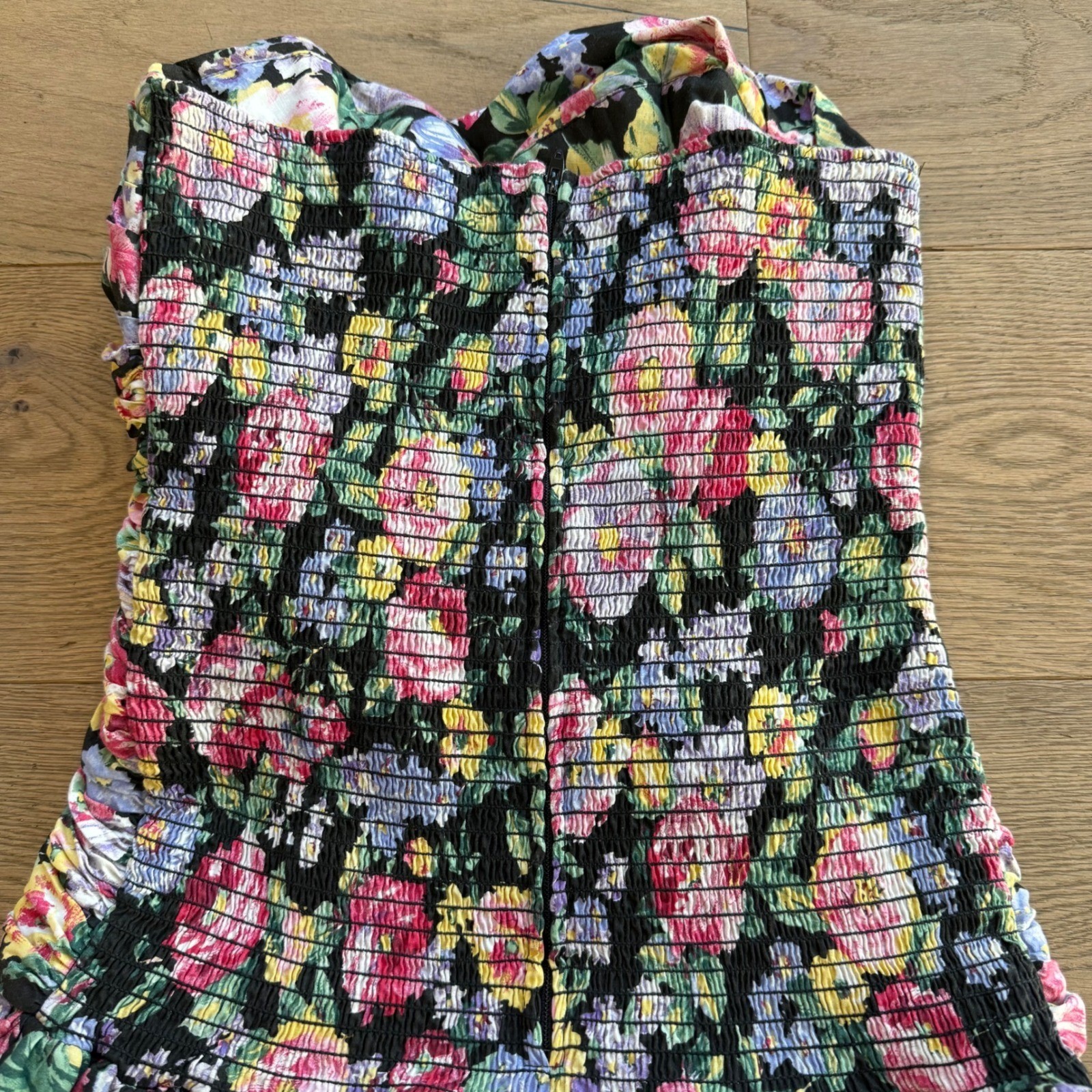 Vintage Positively Ellyn Strapless Floral Ruched Bubble Hem Mini Dress Size 12