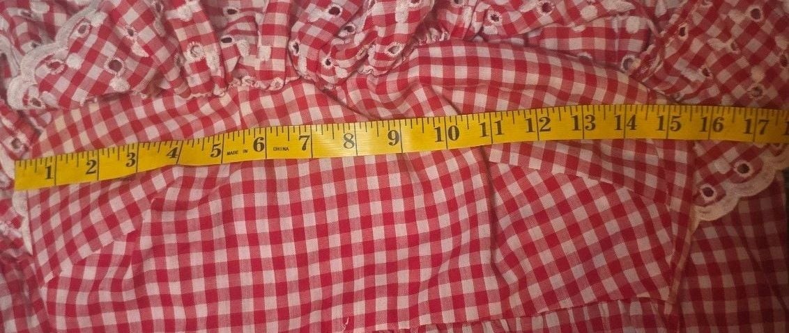 Vintage ALMOR New York Red Gingham Cottagecore Dress Eyelet Lace