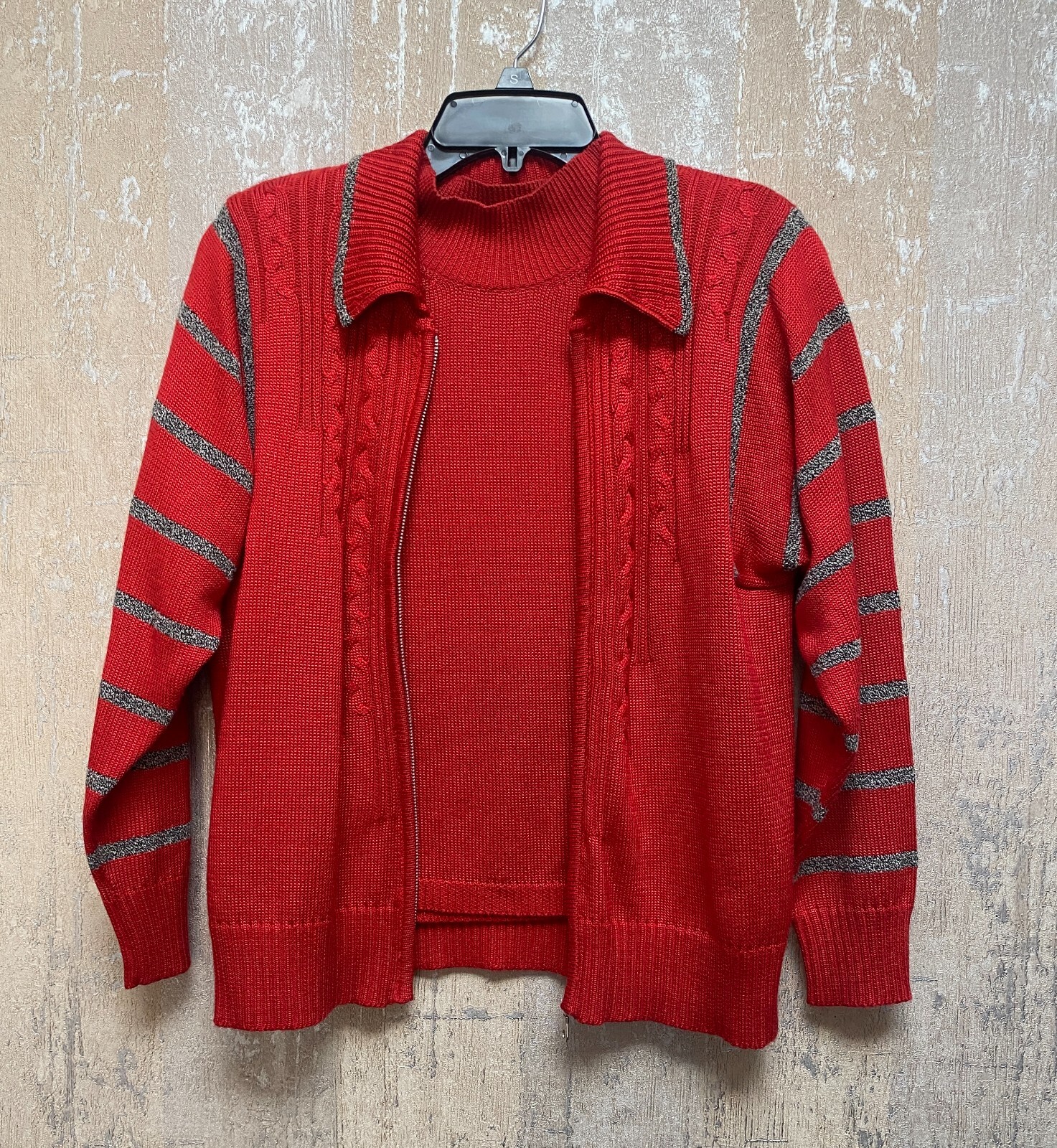 FIA Italy 2 Piece Red Set Handloomed with Cardigan Size S Vintage