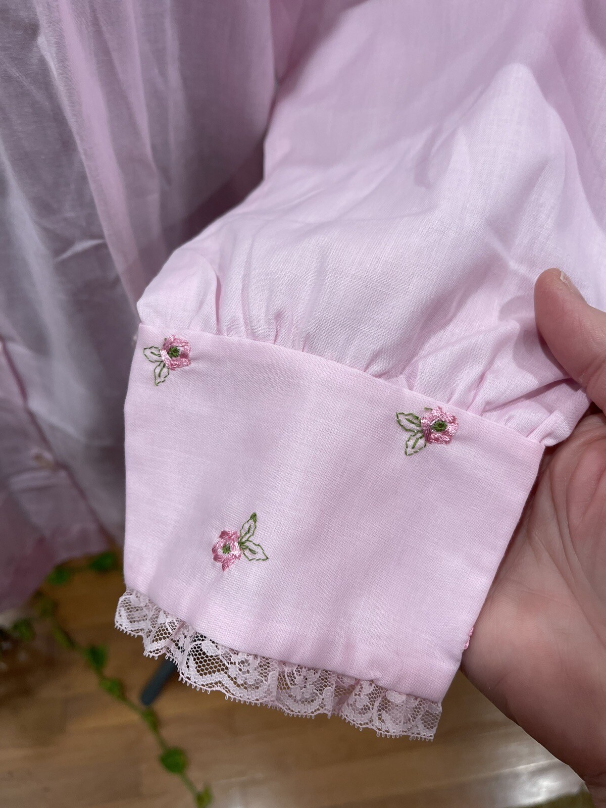 Vintage Katz Coat Never Press-NWT-NOS-baby Pink-embroidered Flowers-vtg Medium