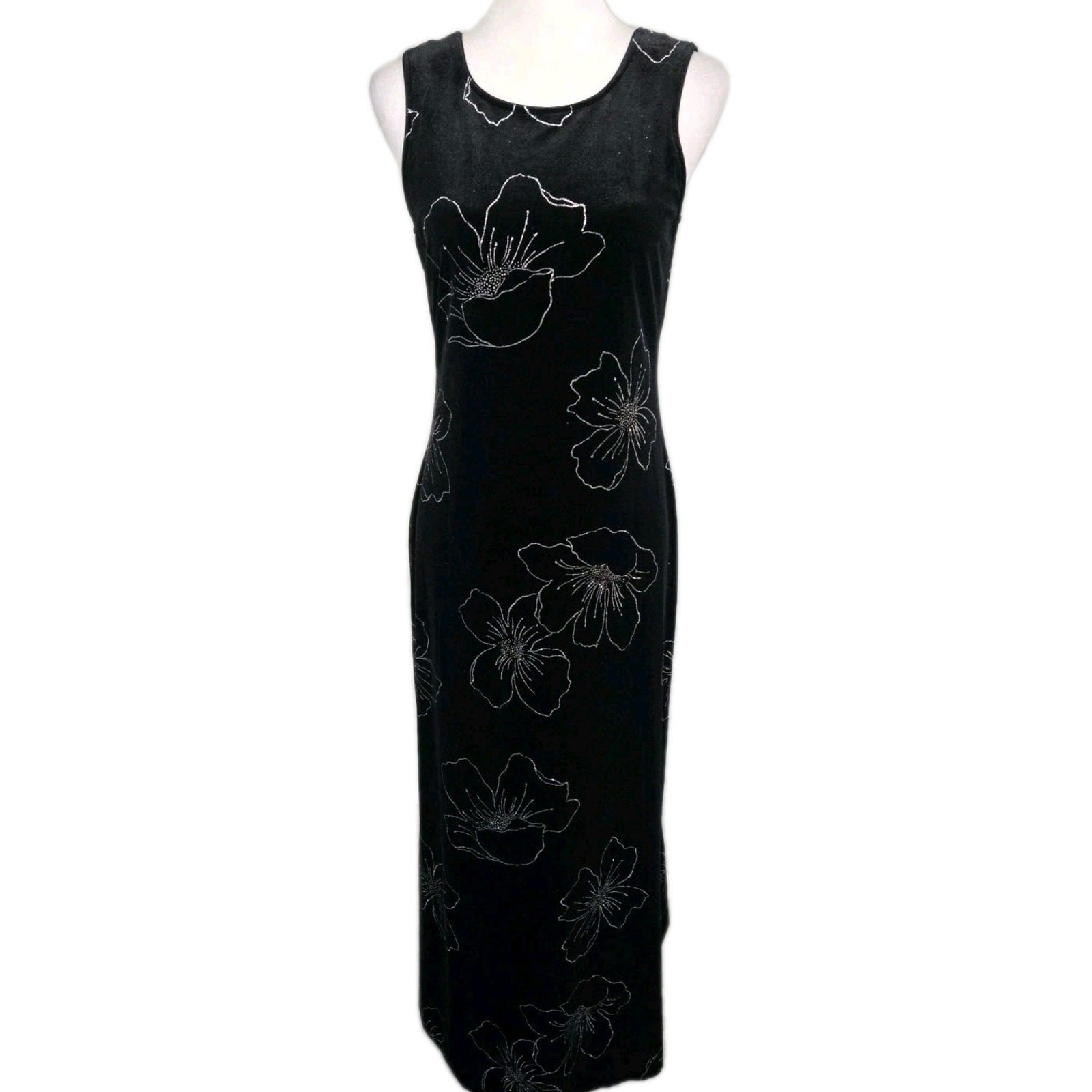 Vtg 90s Giorgio Sant Angelo Black Velvet Silver Flower Vamp Whimsigoth Sz 10