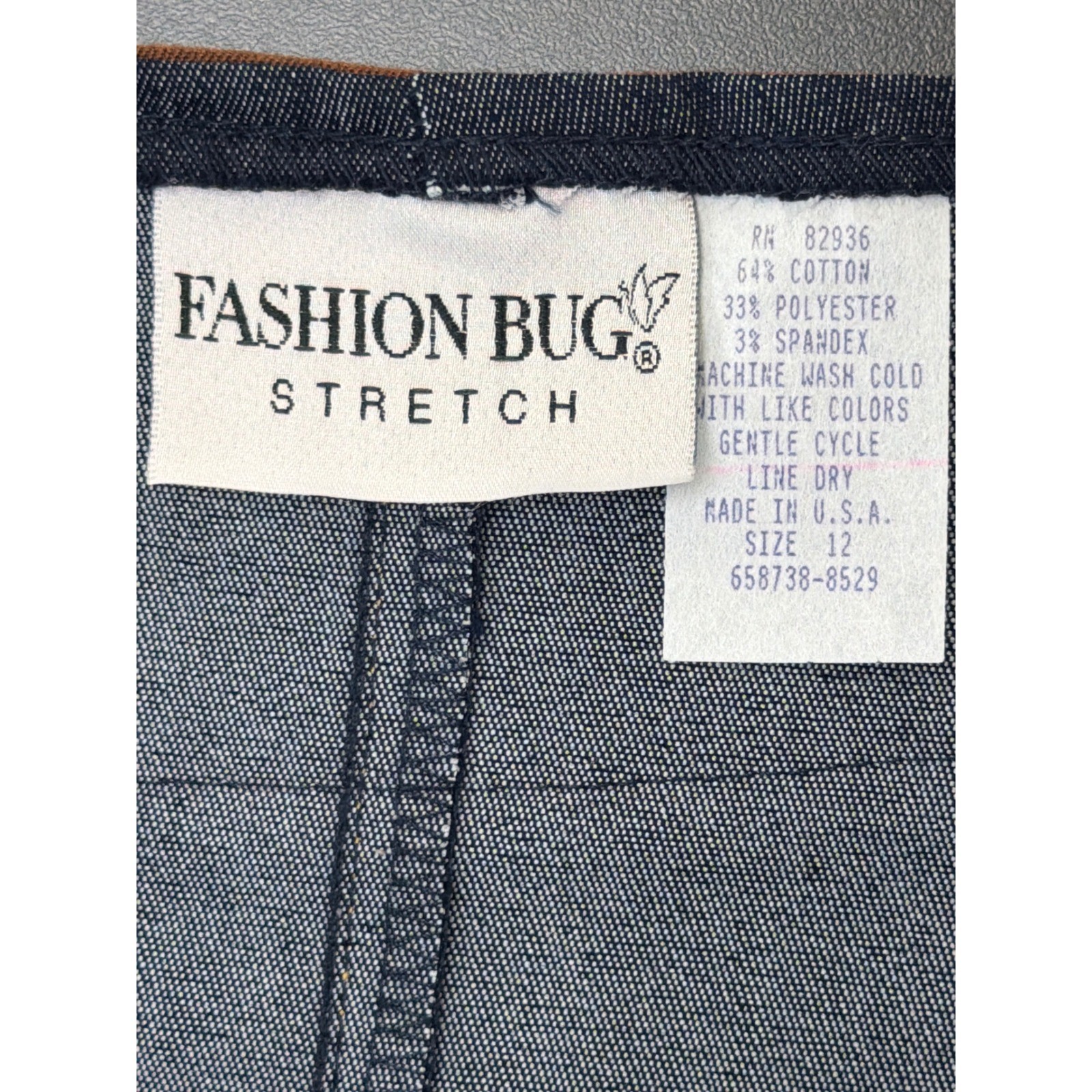 Vtg Fashion Bug Stretch Maxi Denim Pencil Skirt 12 Faux Belt Look Made in USA