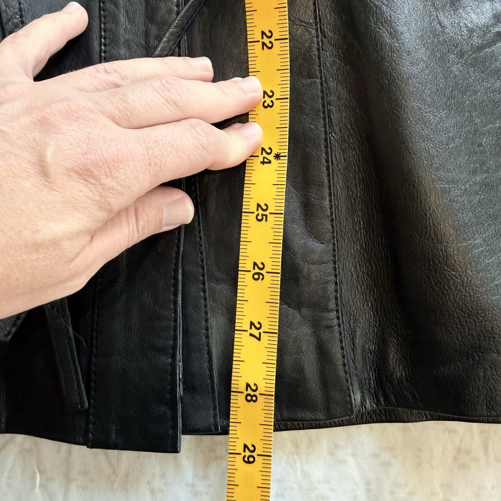 Vintage 80s Black Leather Cinched Waist Jacket Blazer Womens Size 38 Goth Grunge