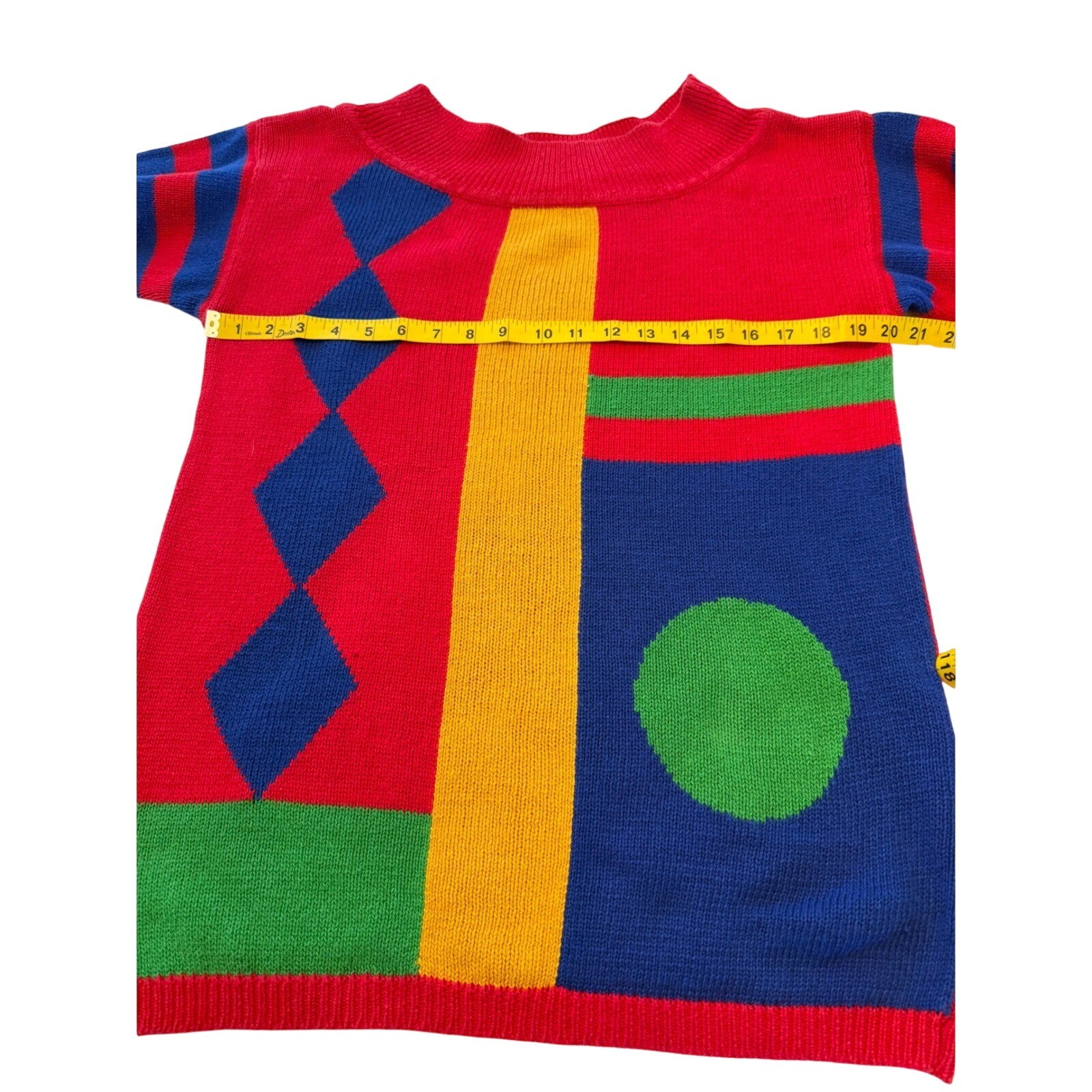 Huntington Ridge Vintage Color Block Geometric Sweater Red Blue Yellow Large