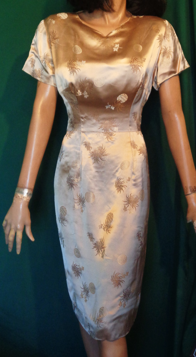 Vintage Tan Satin Brocade Dress and Matching Jacket B36