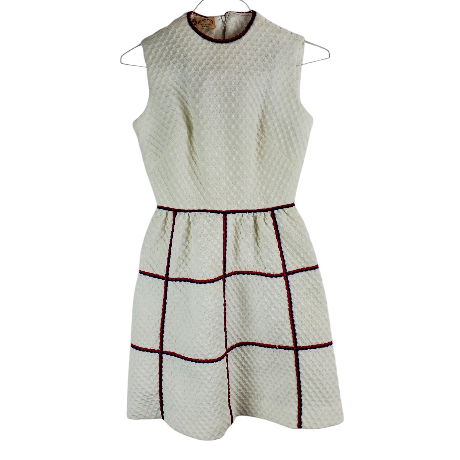 VTG Peck & Peck Fit N Flare White red blue dress USA XS per measurement – no tag