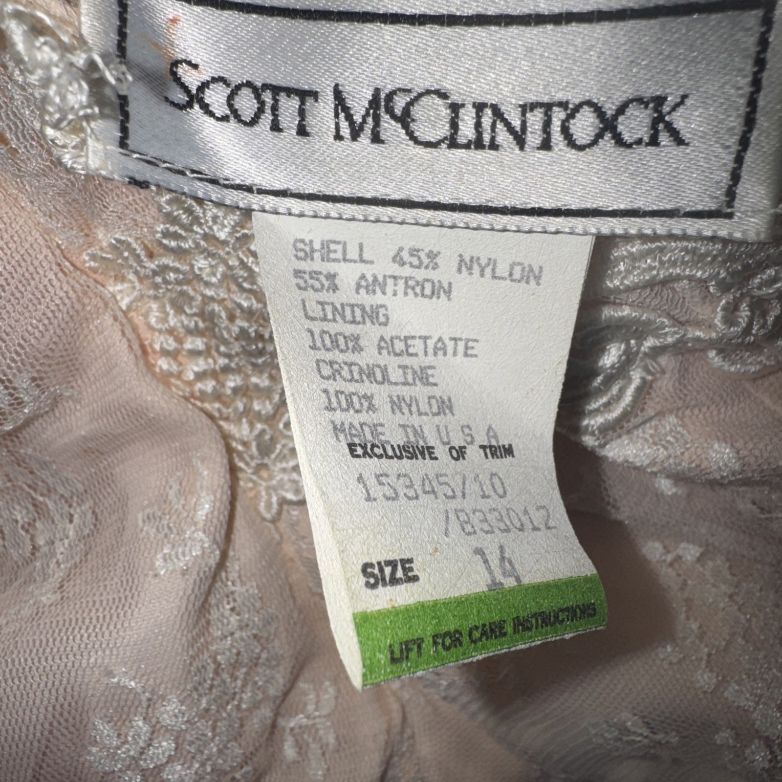 Vintage McCLINTOCK Peach Tea Dress Lace Floral Size 14 Cap Sleeve Open Back