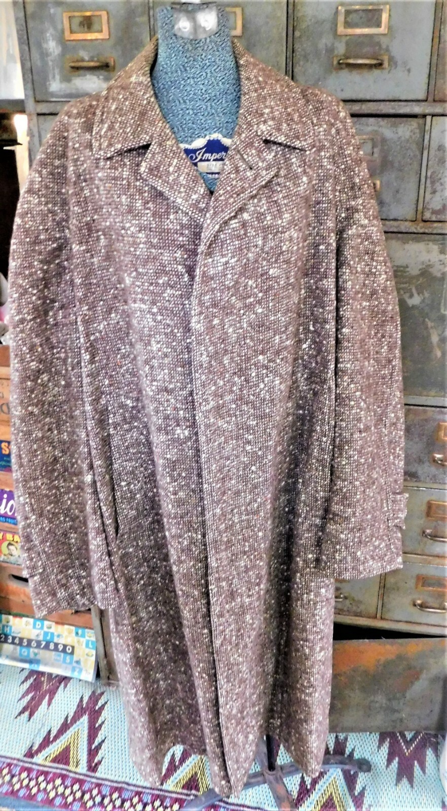 Vintage 1940’s – 60’s Brown Tweed Women’s Long Coat Bust 50 SZ Large – XL