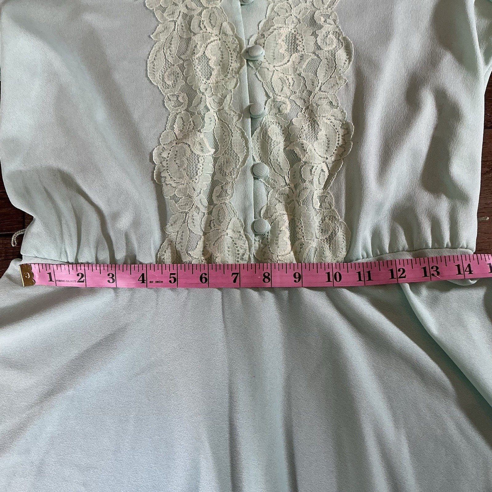 60s VINTAGE Size S – Toni Todd Mint Green Lace Trim Dress Cottagecore 70s #69708