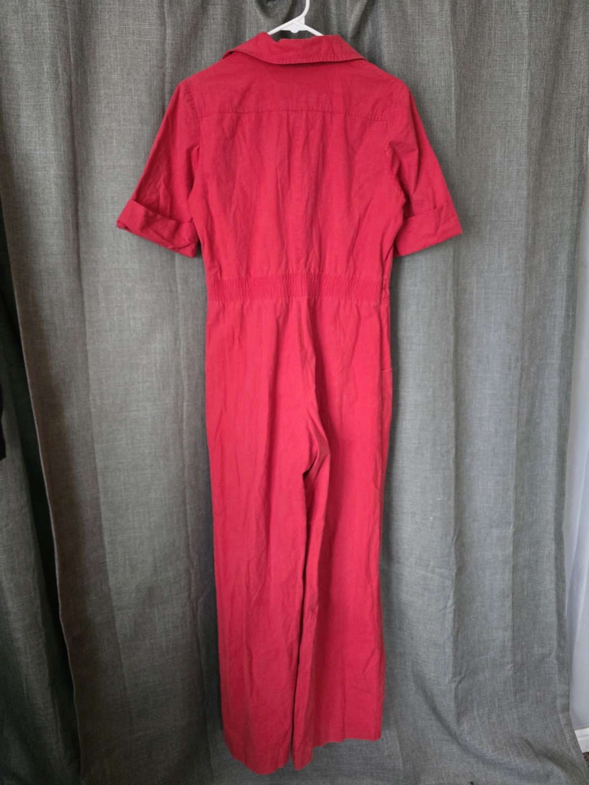 Vtg 80s Jazzie Red Utility Style Short Sleeve Jumpsuit Size 12 Red Wide Leg