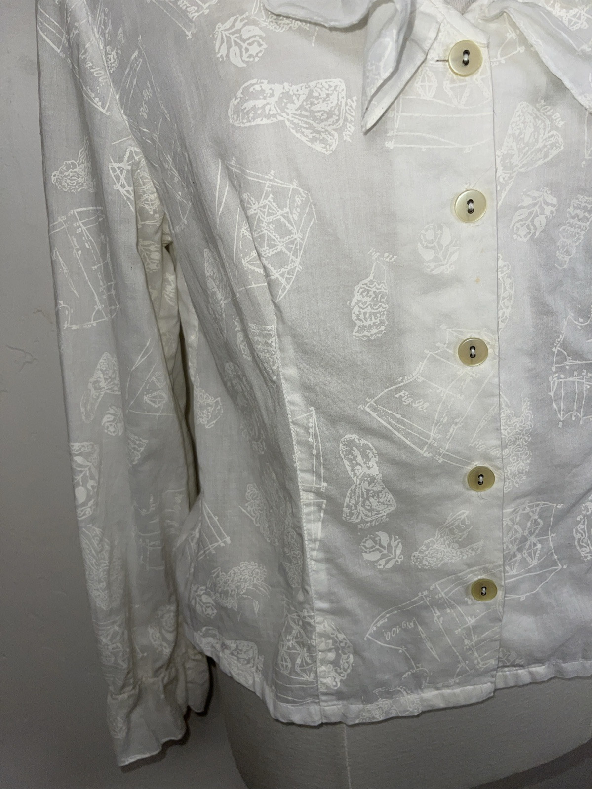 Vintage WilliWear Willi Smith Novelty Print Poet Ruffle Blouse Top 10