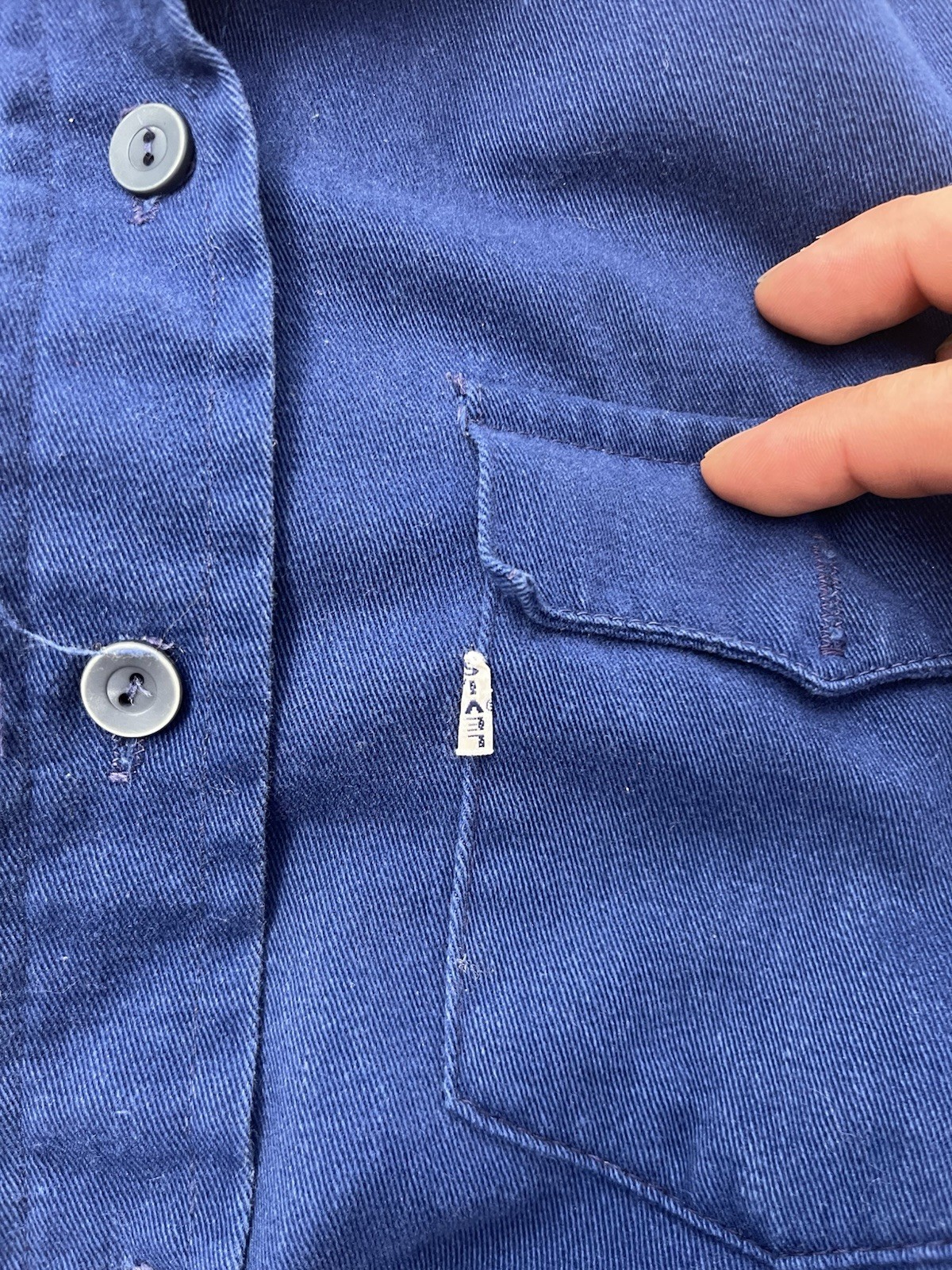 Vintage 70s Levis Big E Tab Work Shirt Blue Long Sleeve Pocket Women’s Small
