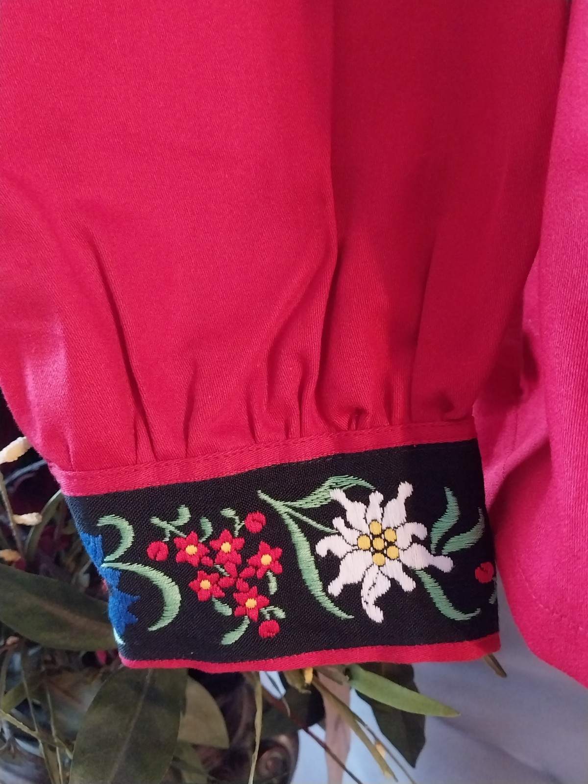 vtg MORNING GLORY FLOWER Embd Festival Mexican boho Ethnic Long Slv Blouse 44