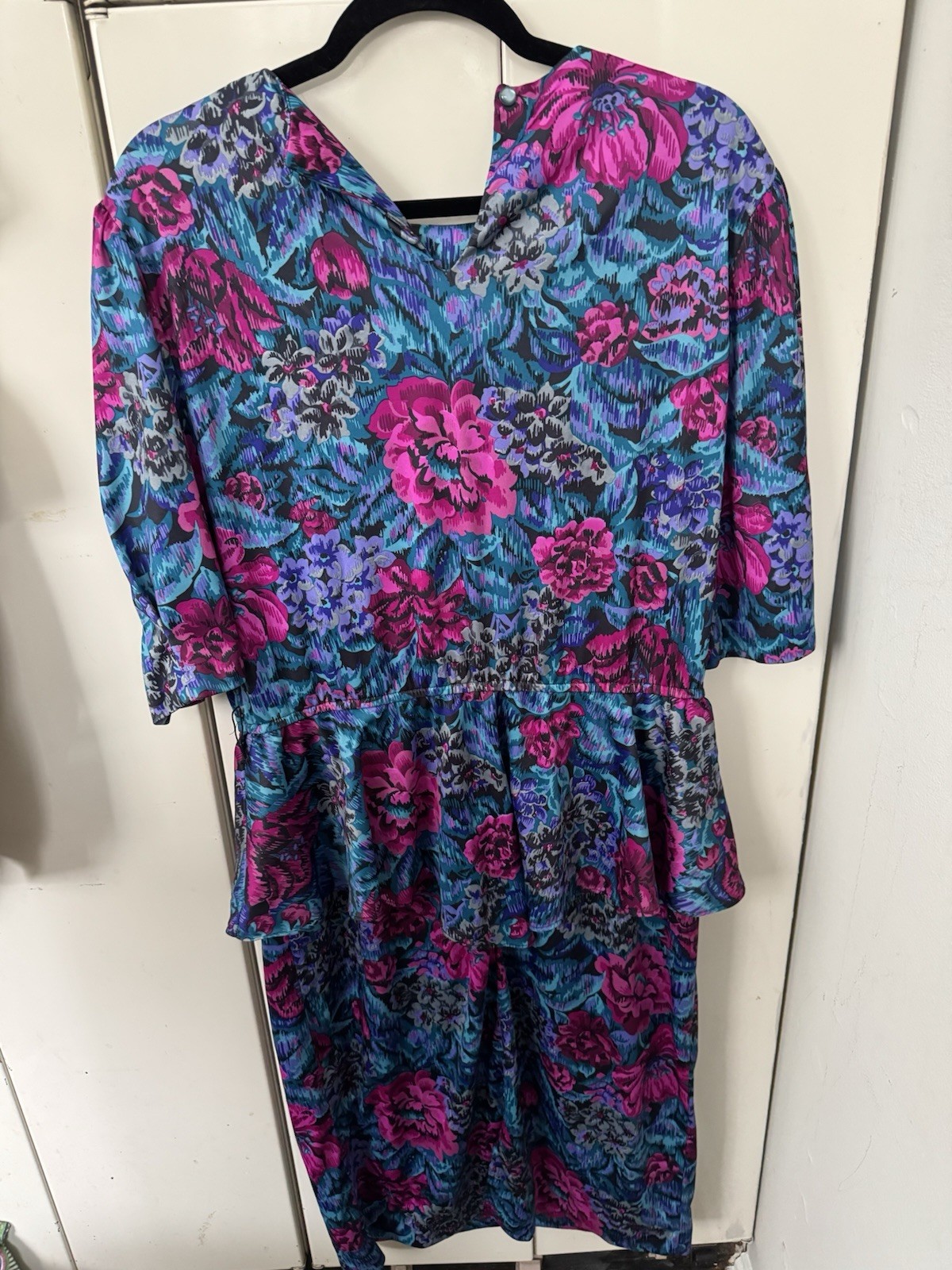 Vintage 1980s Peplum Dress Size 12 / 14 Floral Aunty Church Vibes Retro Mom Cute