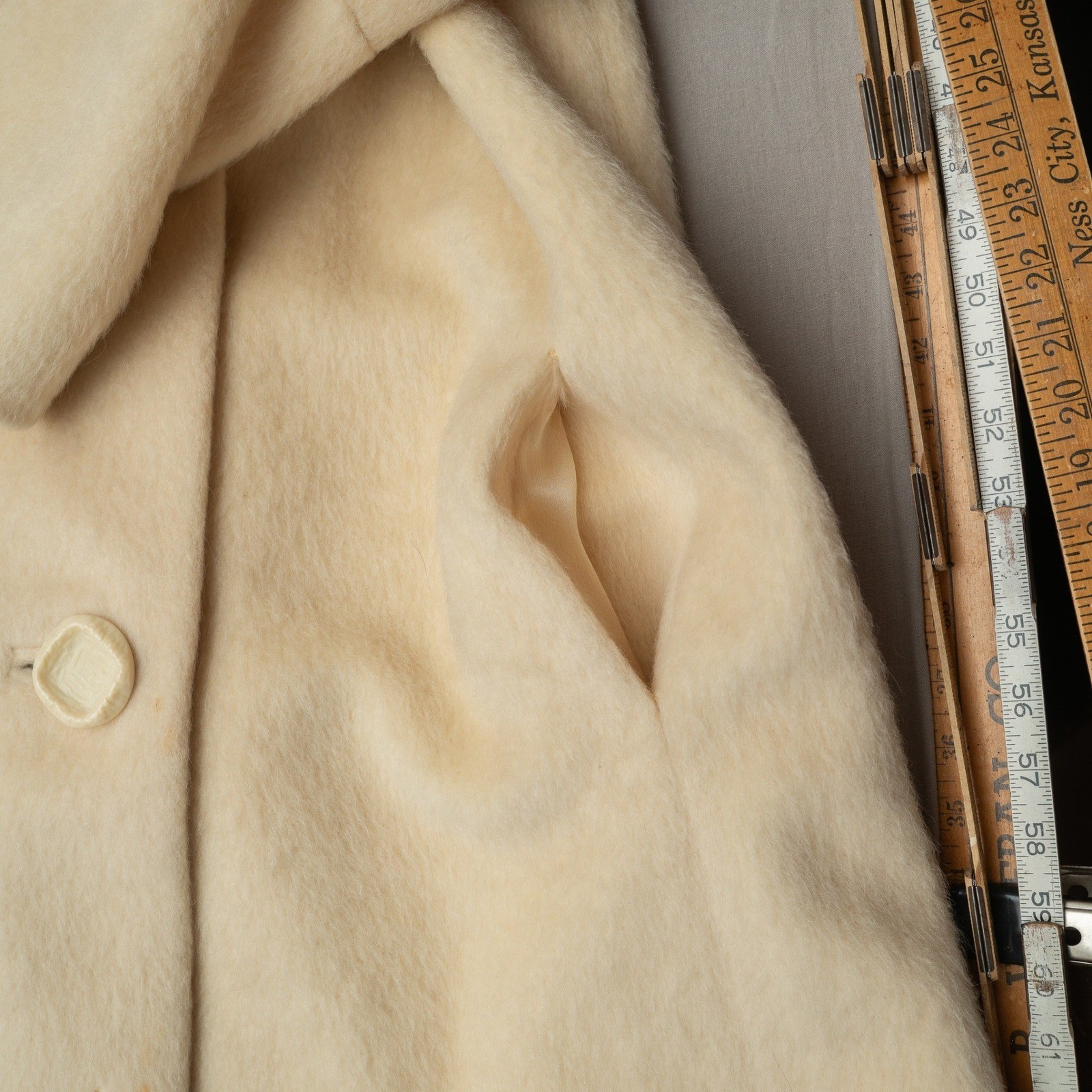 Vintage 50s Womens Pea Coat Rabbit Fur Collar Mohair Jacket Button Up Mod