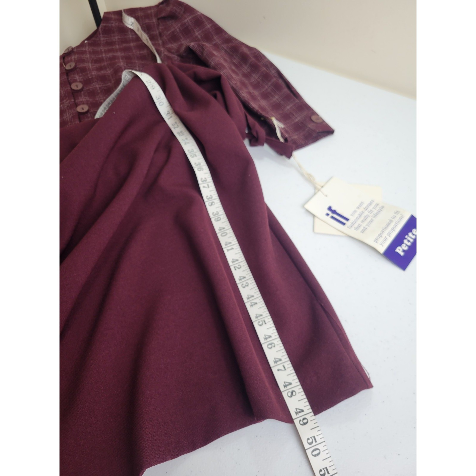 NOS Leslie Belle Dress Vintage 90s Plaid Bodice Midi Career Modest Purple 12P