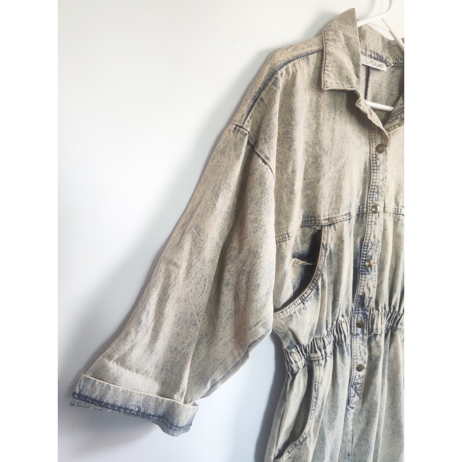 Vintage Denim Dress Large Blue Acid Wash Stonewash 80s Utility Indie Retro Boho
