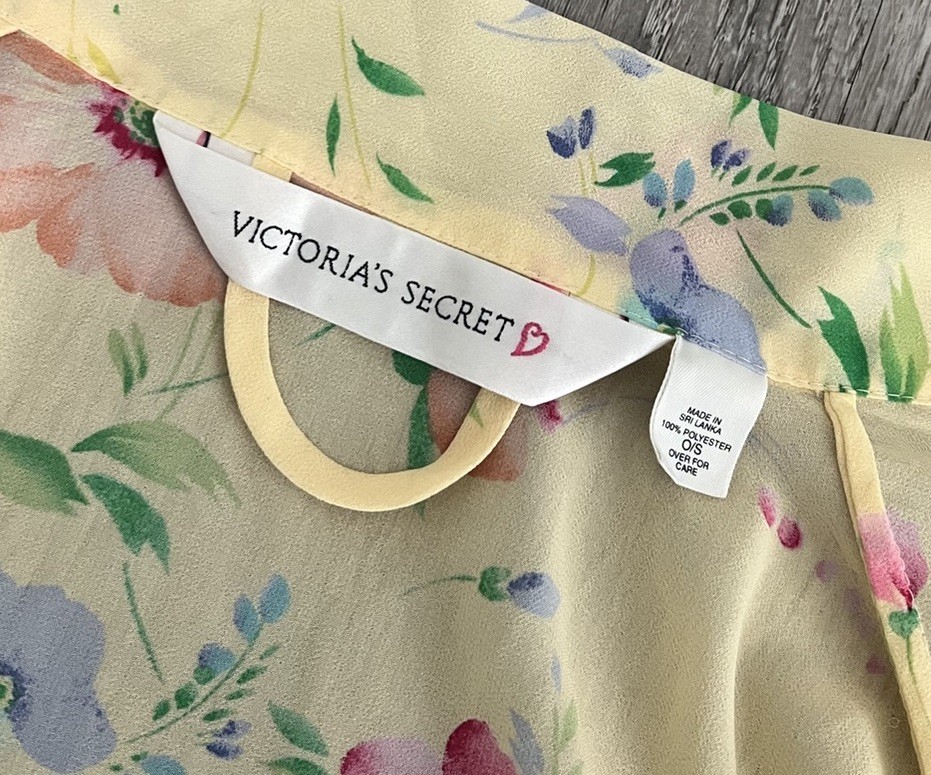 Vintage Victoria’s Secret Robe O/S Sheer Butter Yellow Bright Floral Feminine
