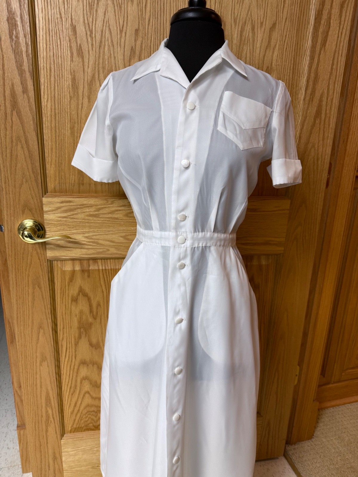 Vtg 50s 60s Nurse Waitress Removable Buttons Uniform Dress Small? White Dacron