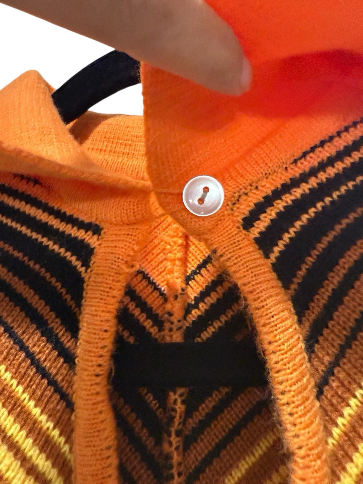 Vintage 1970s Orange Black White Collared Fringed Poncho One Size