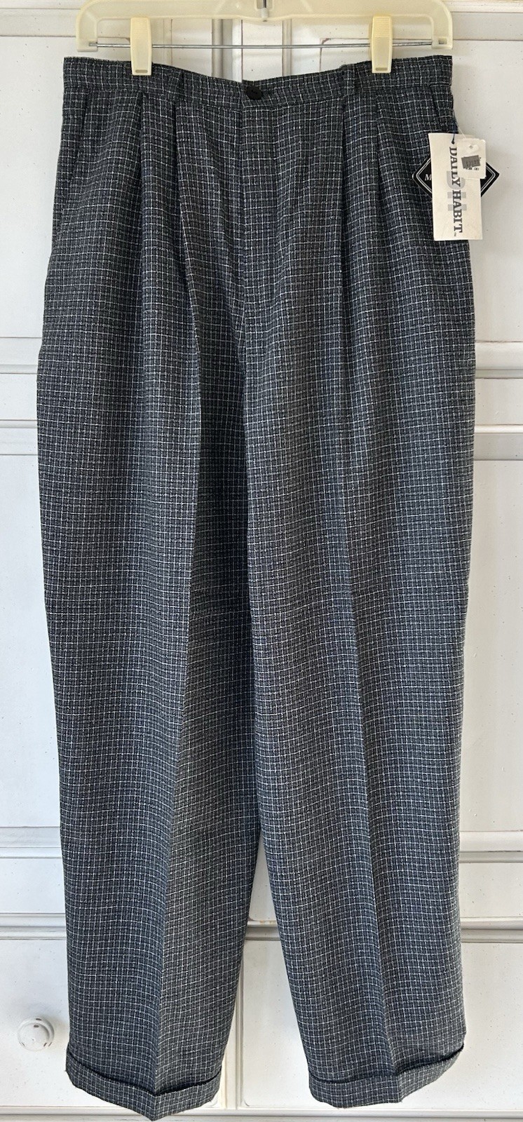 NOS VTG Grey Plaid Check High Waist Baggy Pleats Annie Hall Keaton Pants 28×28.5