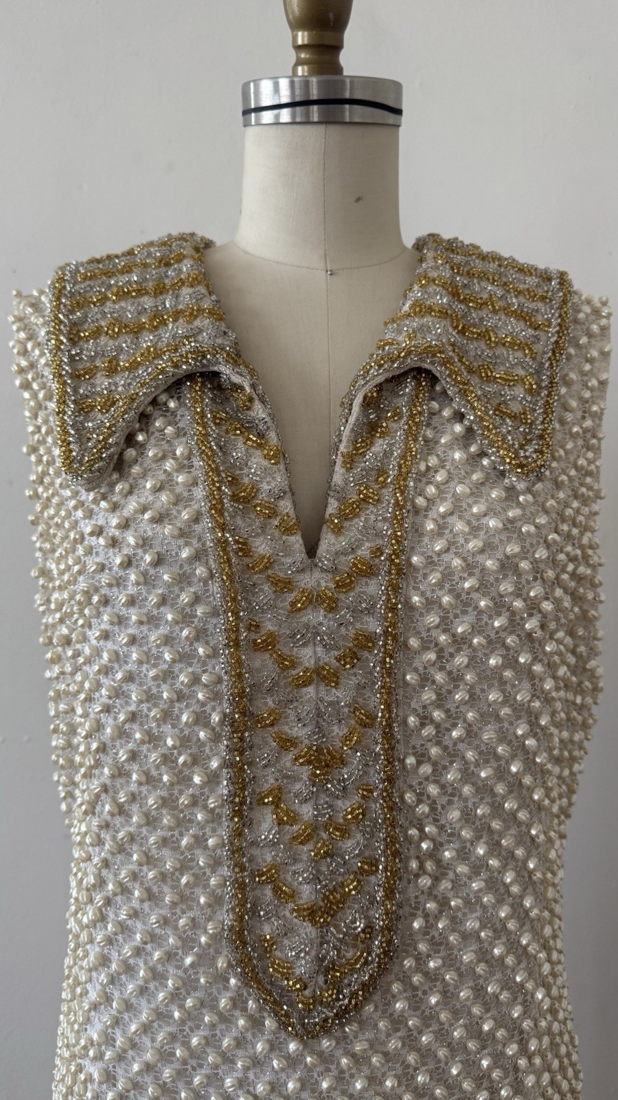 1960s Alexander’s Heavily Beaded Embellished Lace/Faux Pearl Mini Dress Couture