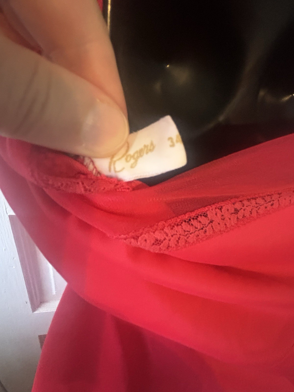Vintage Rogers Red Embroidered Tricot Full Slip Sz M ~ 34 Inch Bust