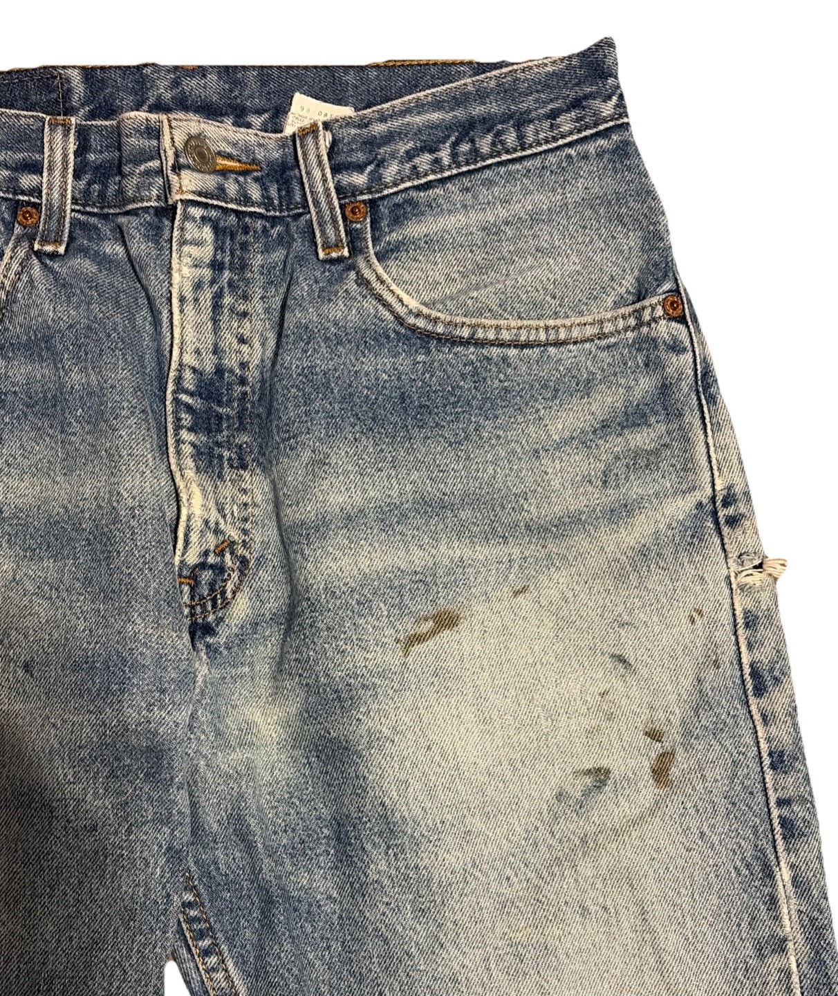 Vintage Levis 505 0216 Womens 31×26 Jeans Straight Distressed Paint Indigo Fades