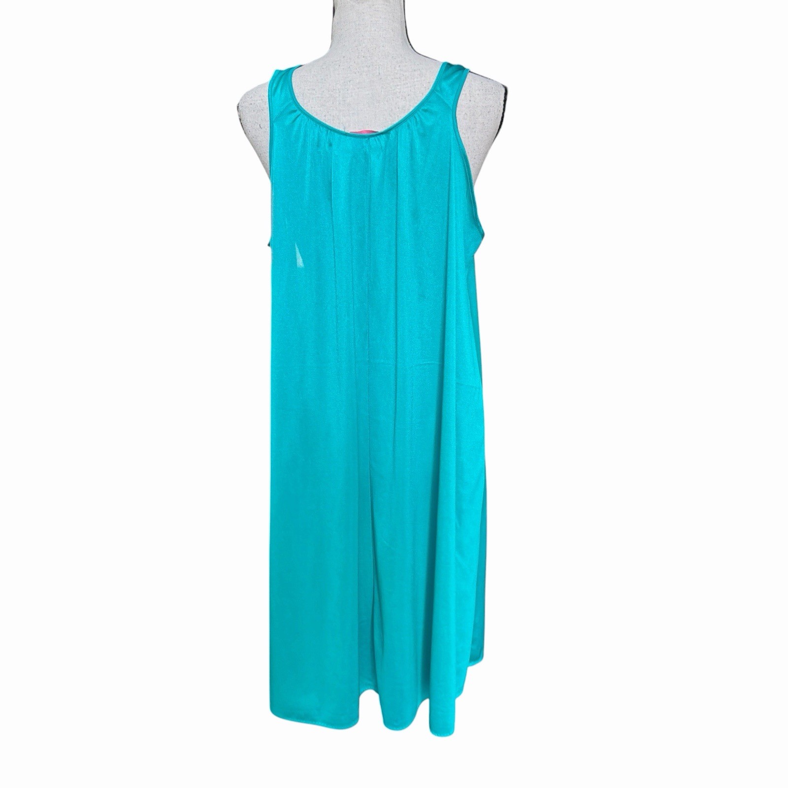 VTG 70s Carriage Court Aqua Teal Embroidered Sleeveless Nightgown Cottage Core L