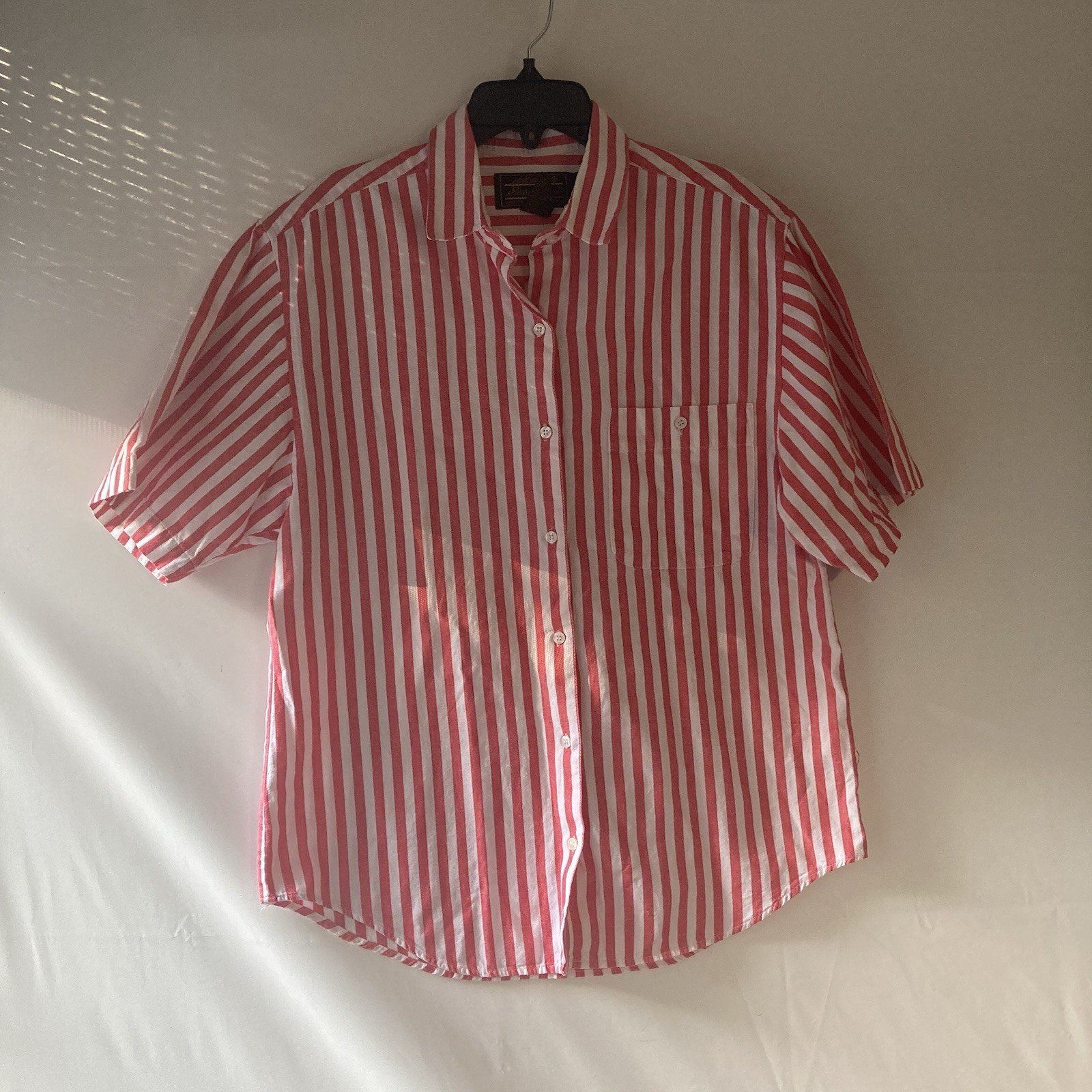 VTG Eddie Bauer Red Striped Short Sleeve Shirt Womens Med Preppy Quiet Luxury