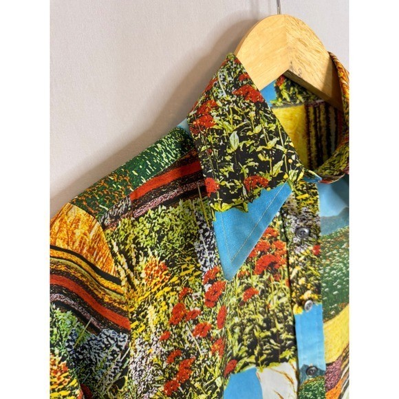 Vintage Western Prairies Mountain Button Down Shirt Disco Retro 70s Women M