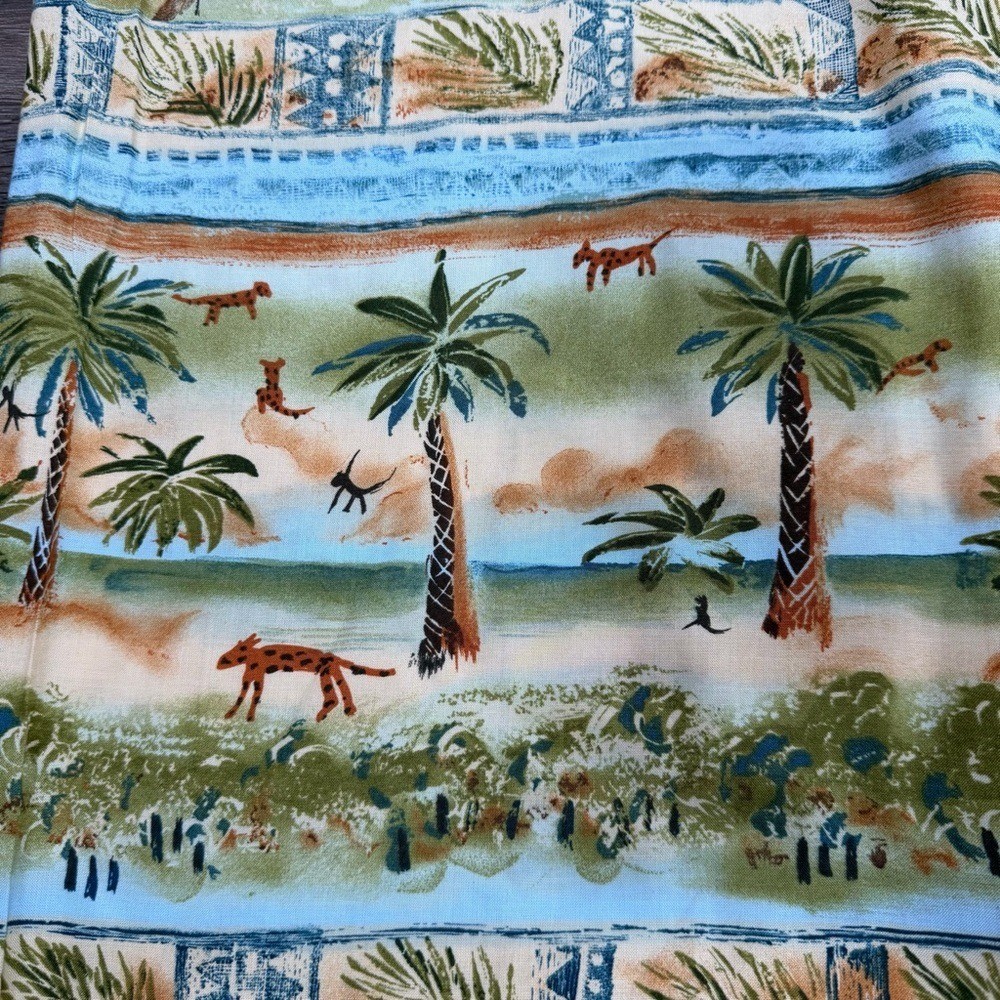 Vintage Tropical Capri Pants XL Elastic Waist Rayon Wide Leg