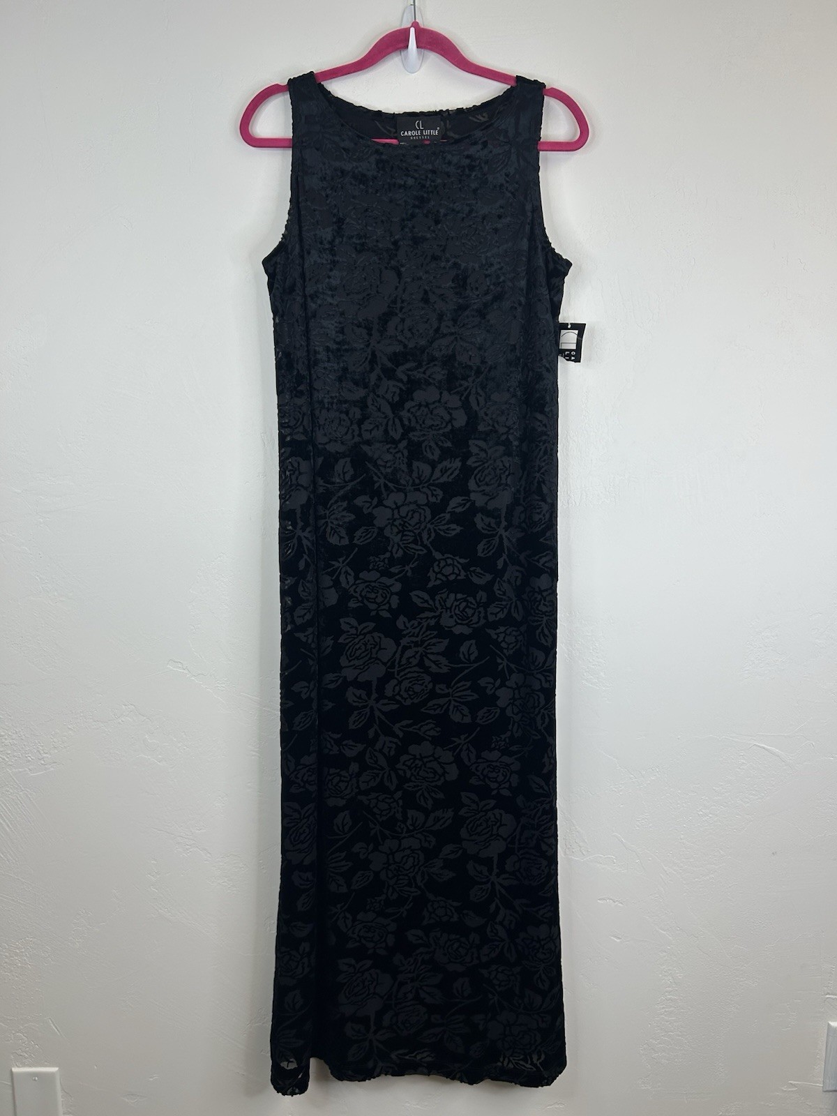 Carole Little Vintage 90s Y2K Black Burnout Velvet Maxi Dress Size 12 Goth Witch