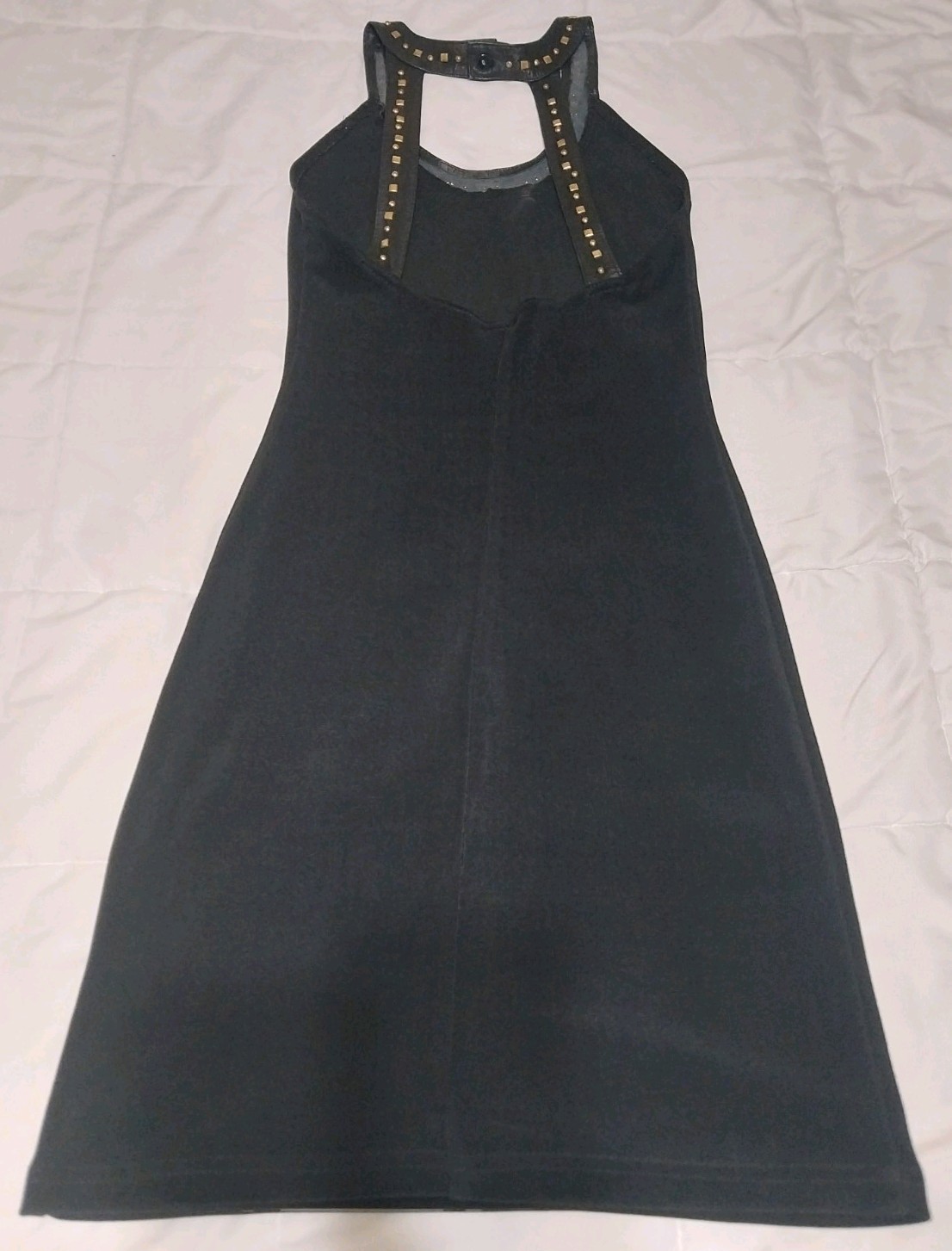 Firenze Santa Barbara Vintage 90’s Black Dress With Studded Leather Neck, Size S