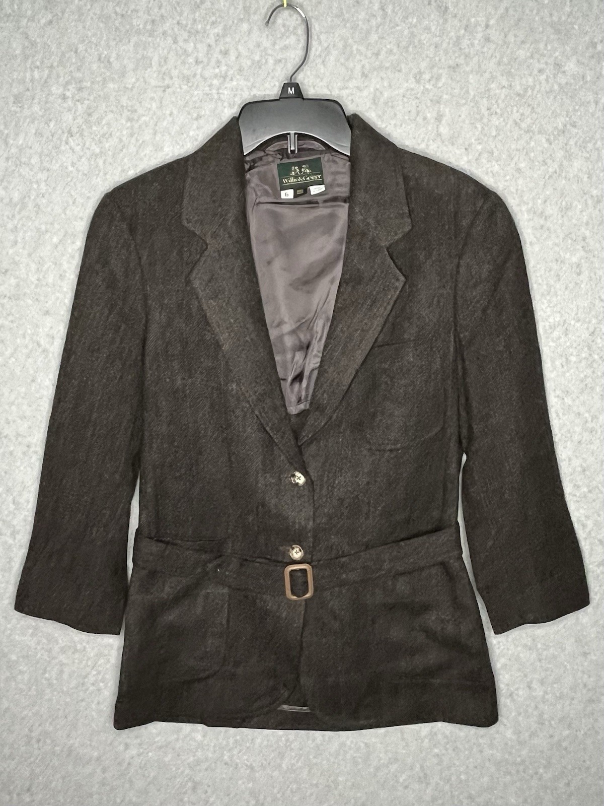 Willis & Geiger Russian Twill Wool Blazer Womens 6 Belted Safari USA Vtg