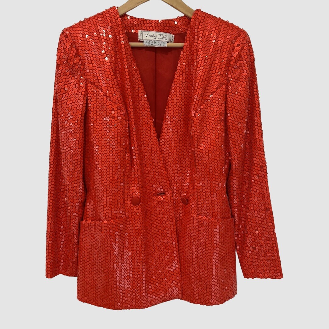 Vicky Tiel Couture Vintage Red Sequin Blazer Size XS/S