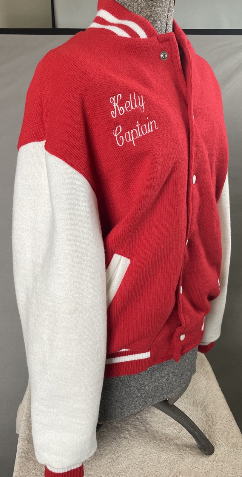 Vintage Red / White Varsity Spirit Fashion Jacket Women’s “Kelly Captain” Size L