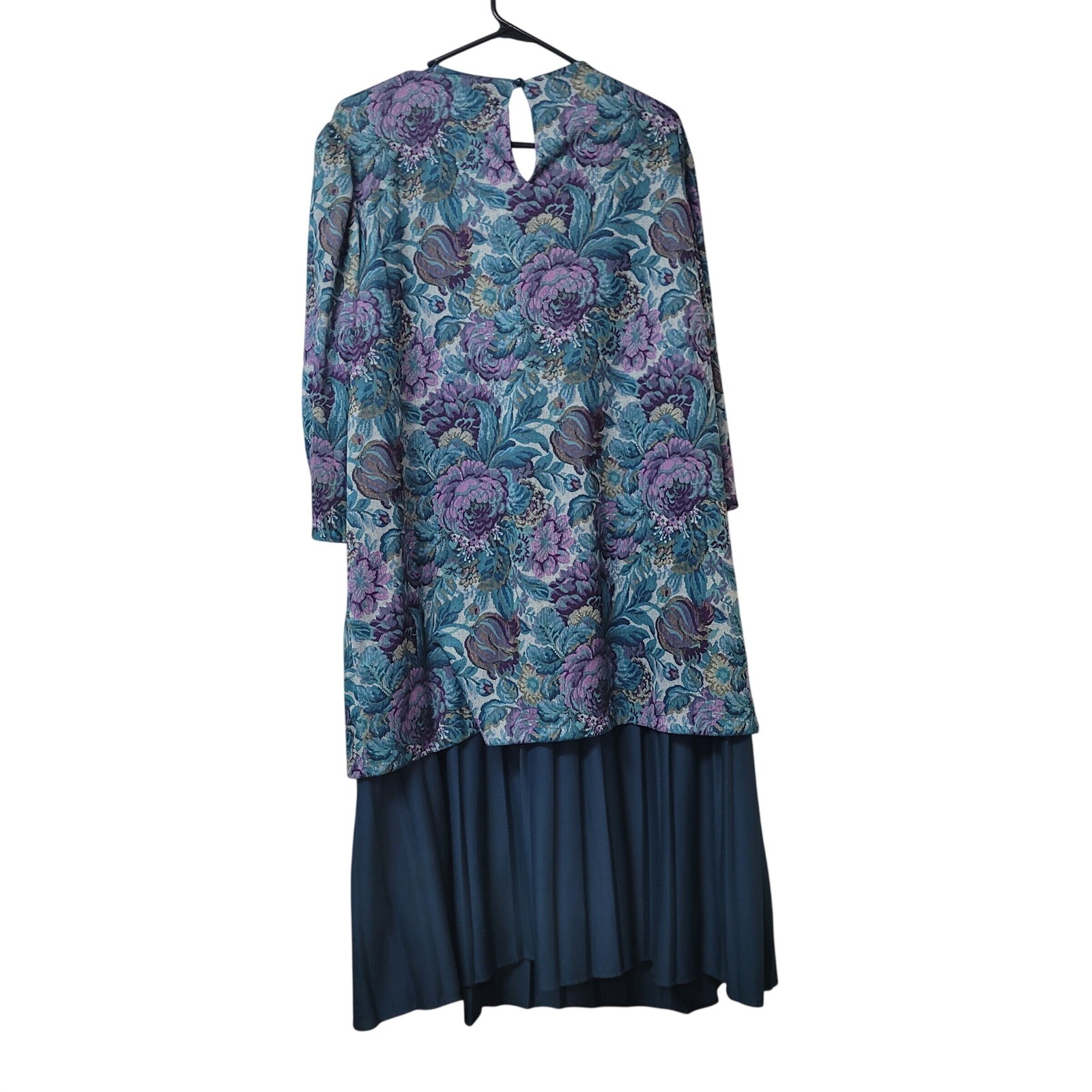 Classic Apparel Ltd Vintage Floral Pleated Midi Dress Blue Purple 20W