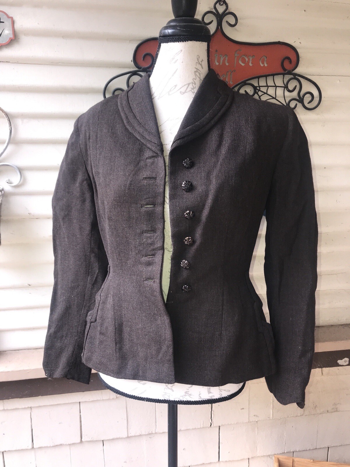 EXQUISITE 1940s/50s VINTAGE VIRGIN WOOL PEPLUM JACKET XS/S