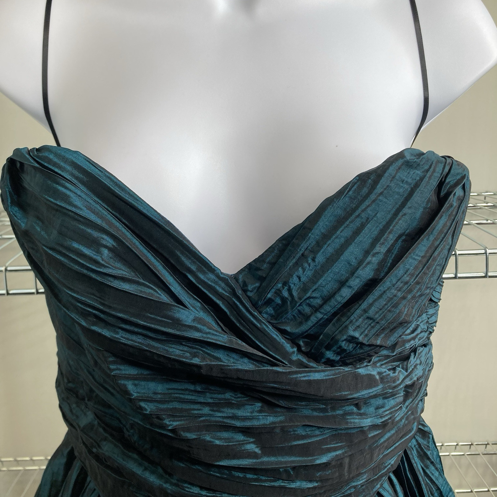 Vtg Y2K ABS Allen Schwartz Teal Strapless Dress 8 Glam Prom Party Formal Evening