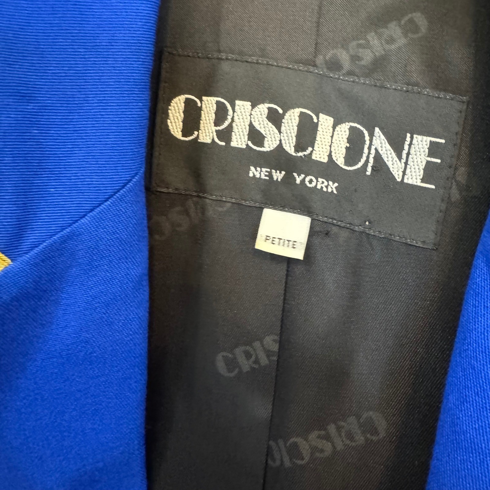 Vintage Criscione New York Royal Blue Nautical Crest Blazer Petite Rayon USA Y2K