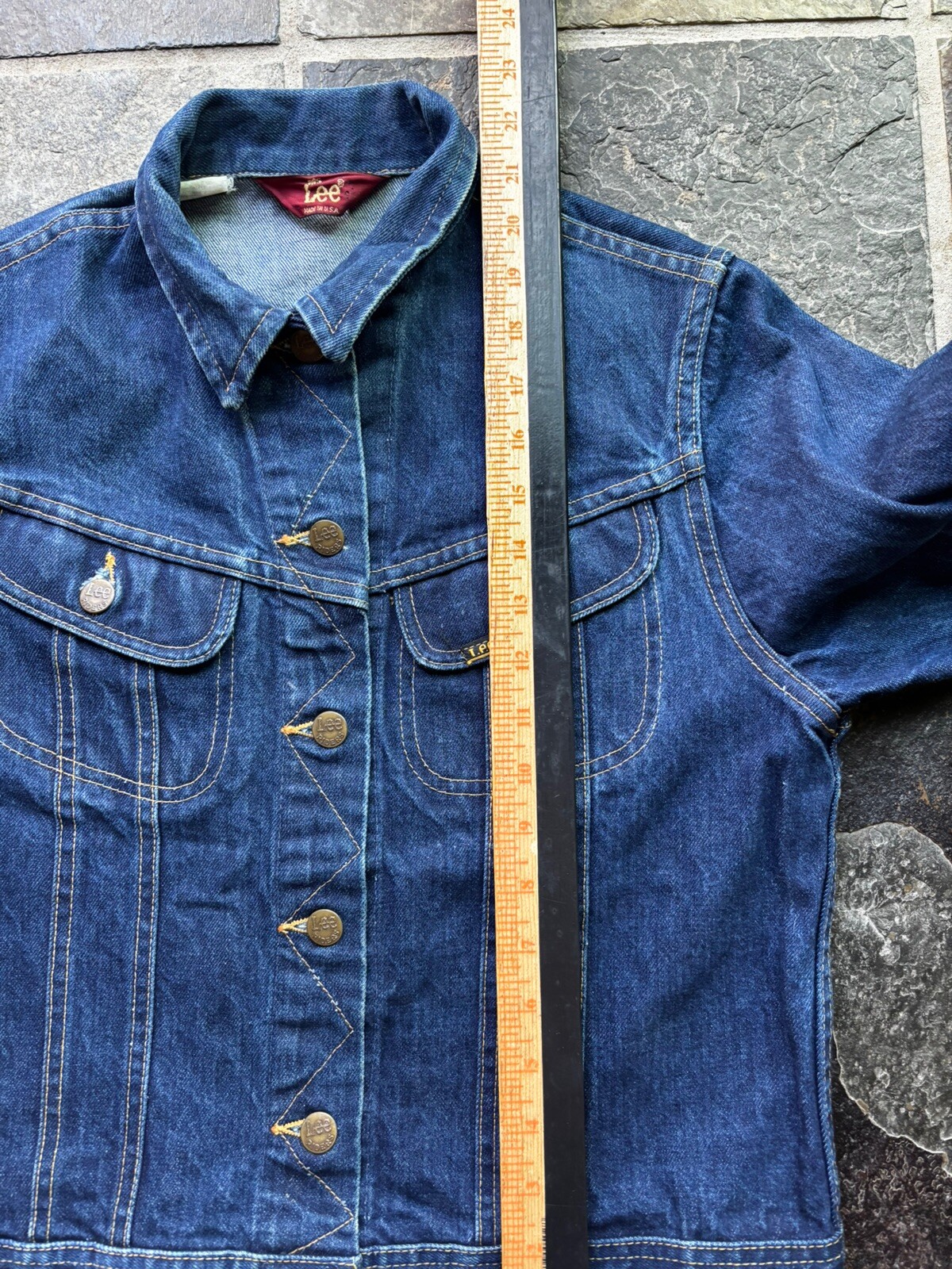 70s Ms LEE Rider Trucker Jacket.zig Zag Stitch.dark Wash.Small.