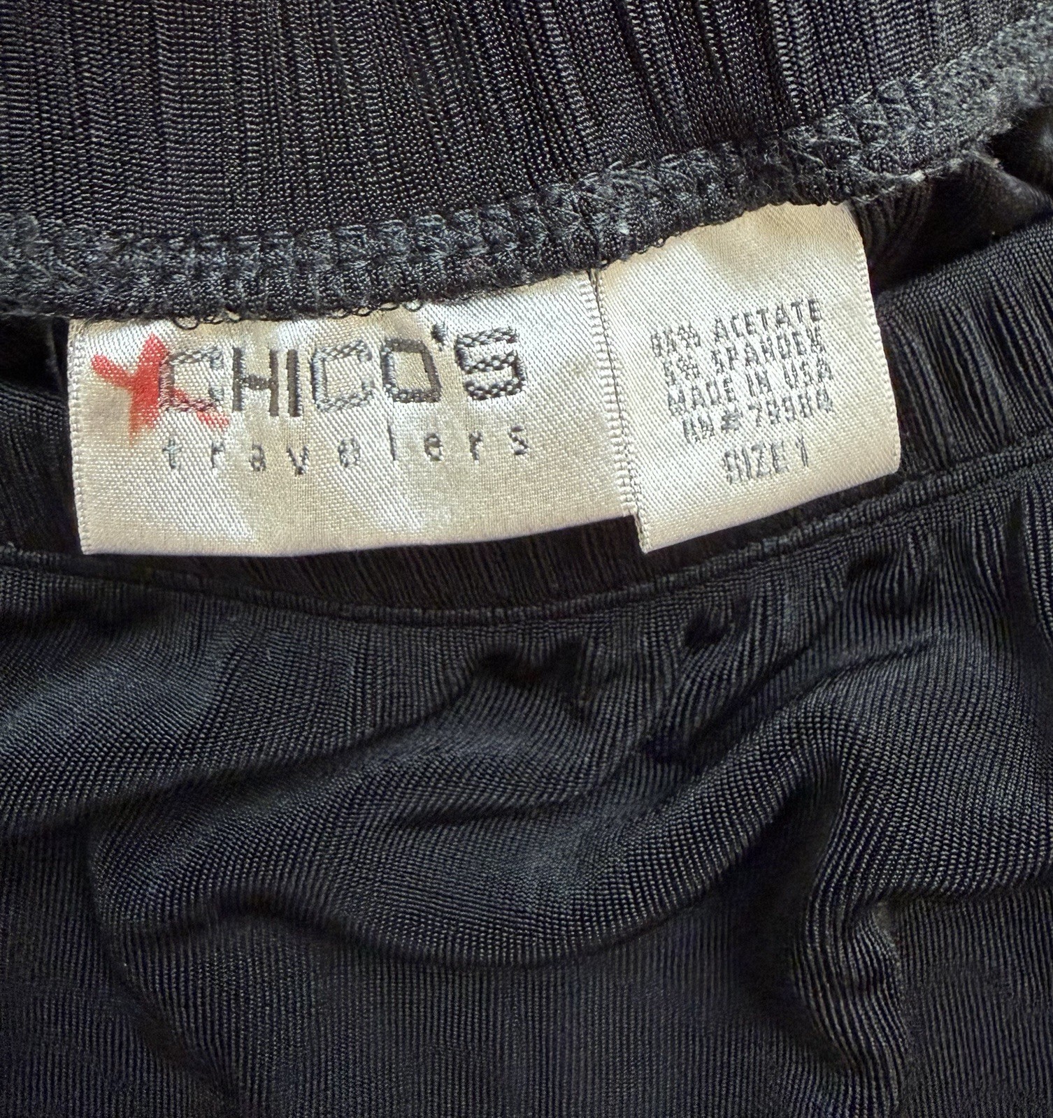 Vtg Chico’s Travelers Black Fringe Faux Wrap Midi Skirt Sz 1 Western Slinky Knit