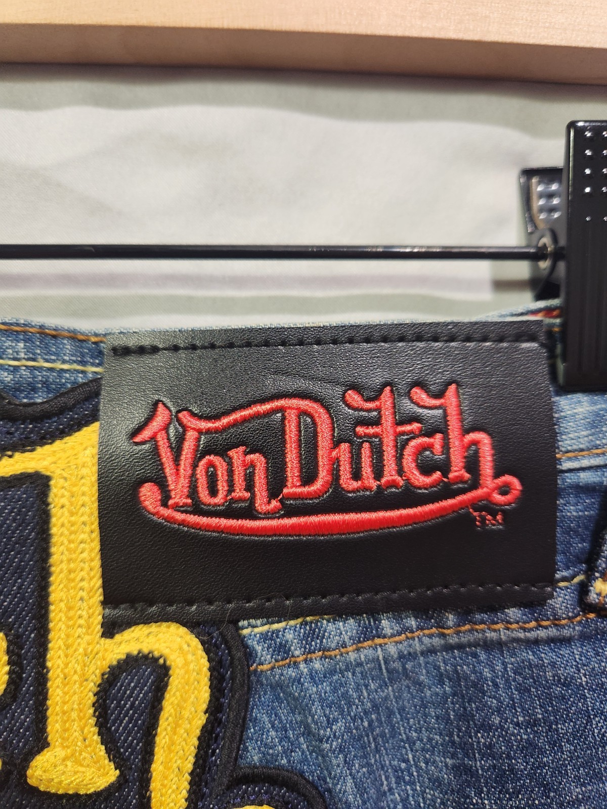 RARE Von Dutch Angelina Patch Jeans Womens 30 Blue NEW Y2K Flared Wide Leg MINT
