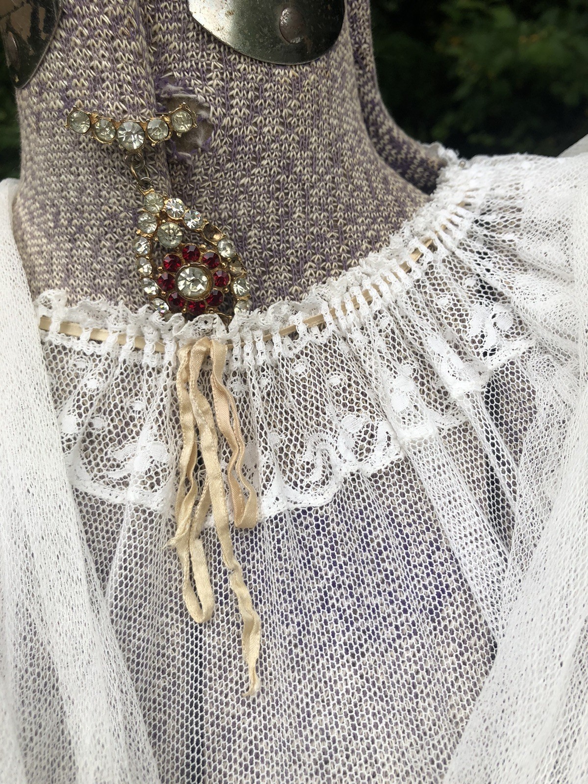 Vintage Edwardian Ethereal 1900’s Sheer Net Embroidery Bodice Skirt B 34” W 28”