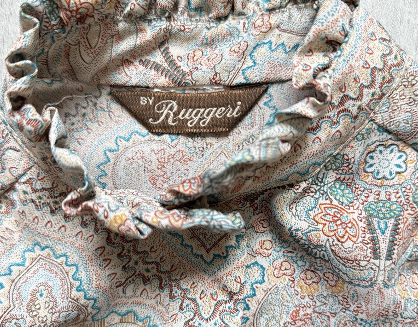 1970s 1980s Silky High Neck Ruffle Collar and Cuff Blouse