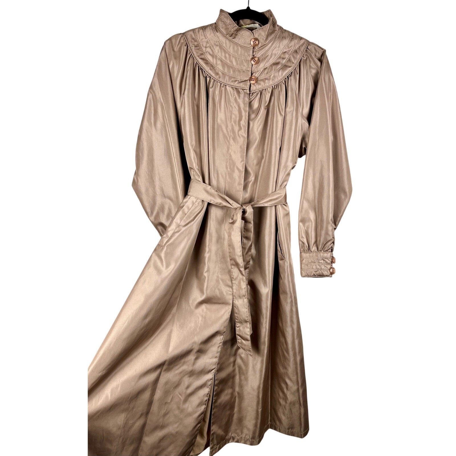 Vintage Foxland by Larson Taupe Belted Trench Coat Puff Sleeve Long Coat