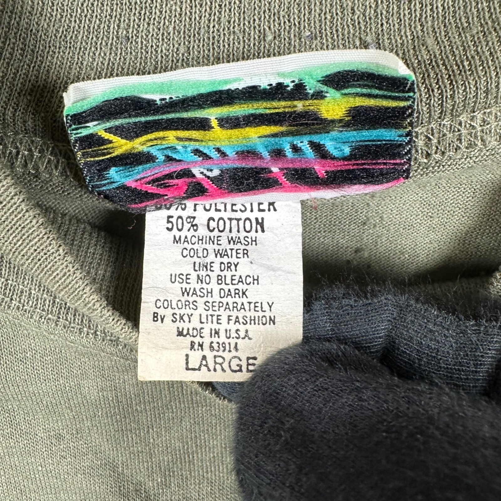 Vintage 90s Sky Lite Mock Neck Dolman Sleeve Crest Top Olive Green Womens L USA